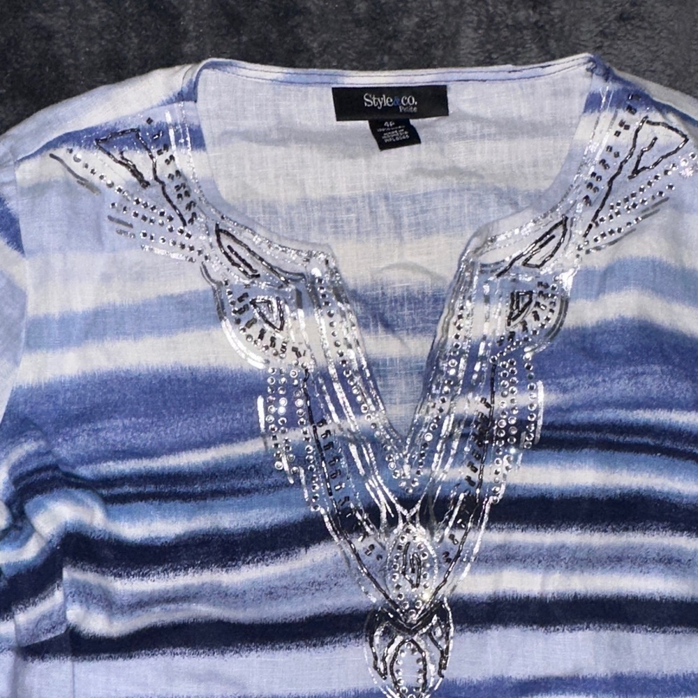 Style & Co. Navy and White Tunic Top - Picture 2 of 4